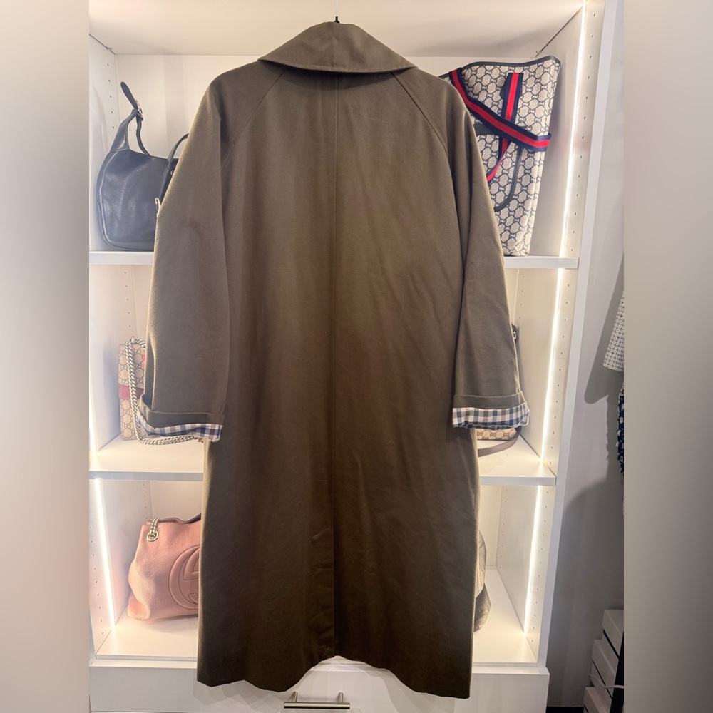 Pre Owned SEZANE Sz 42 Olive Green Trench Jacket Coat w/ Plaid Lining - Picture 2 of 8